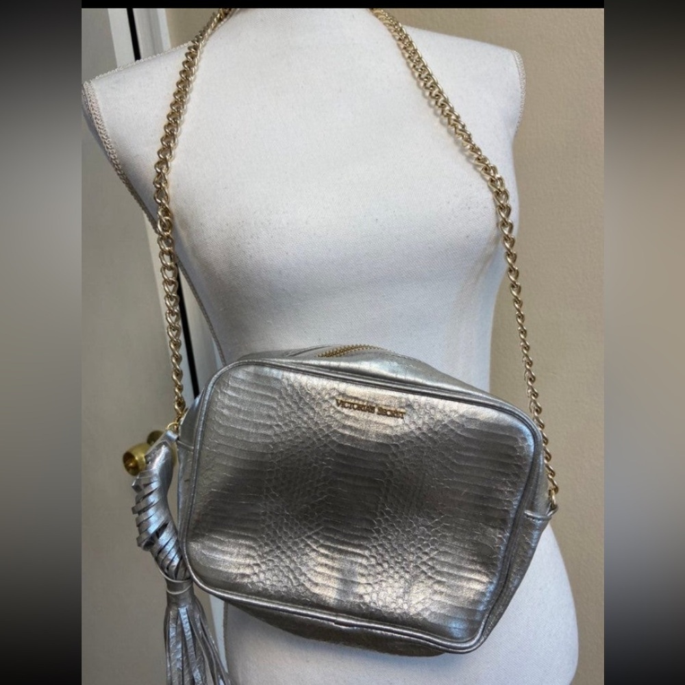 Victoria’s Secret Silver Metallic Textured Crossbody bag with Tassel